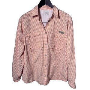 Columbia PFG Women XL Orange & White Gingham Omni-Shade Vented Long Sleeve Shirt